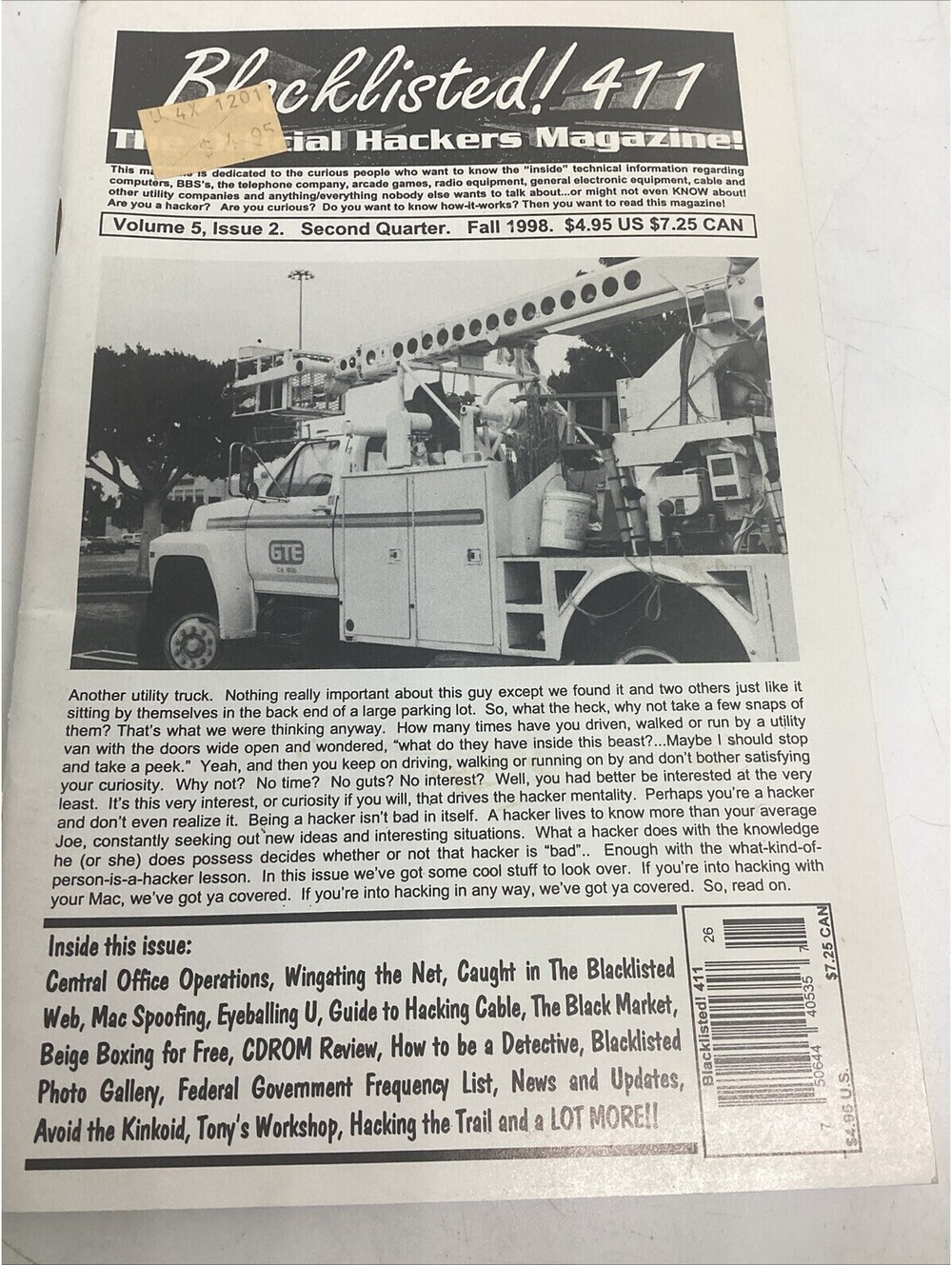 Blacklisted Blacklisted! 411 Hacker Magazine Volume 5 Issue 2 Fall 1998 FreeShip